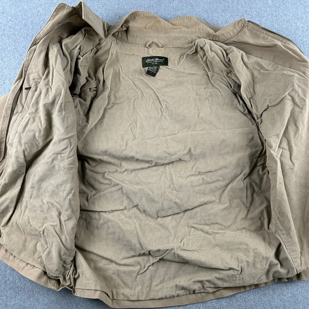 Eddie Bauer Jacket Mens L Tan‎ Canvas Full Zip Corduroy Lined Workwear Outdoor